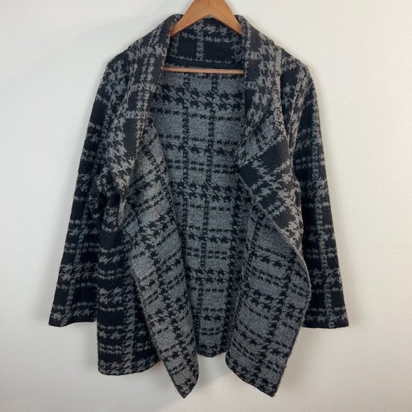 Tahari Cardigan Sweater 1X Women Black Gray‎ Knit Wool Blend Longline Button - Picture 7 of 11